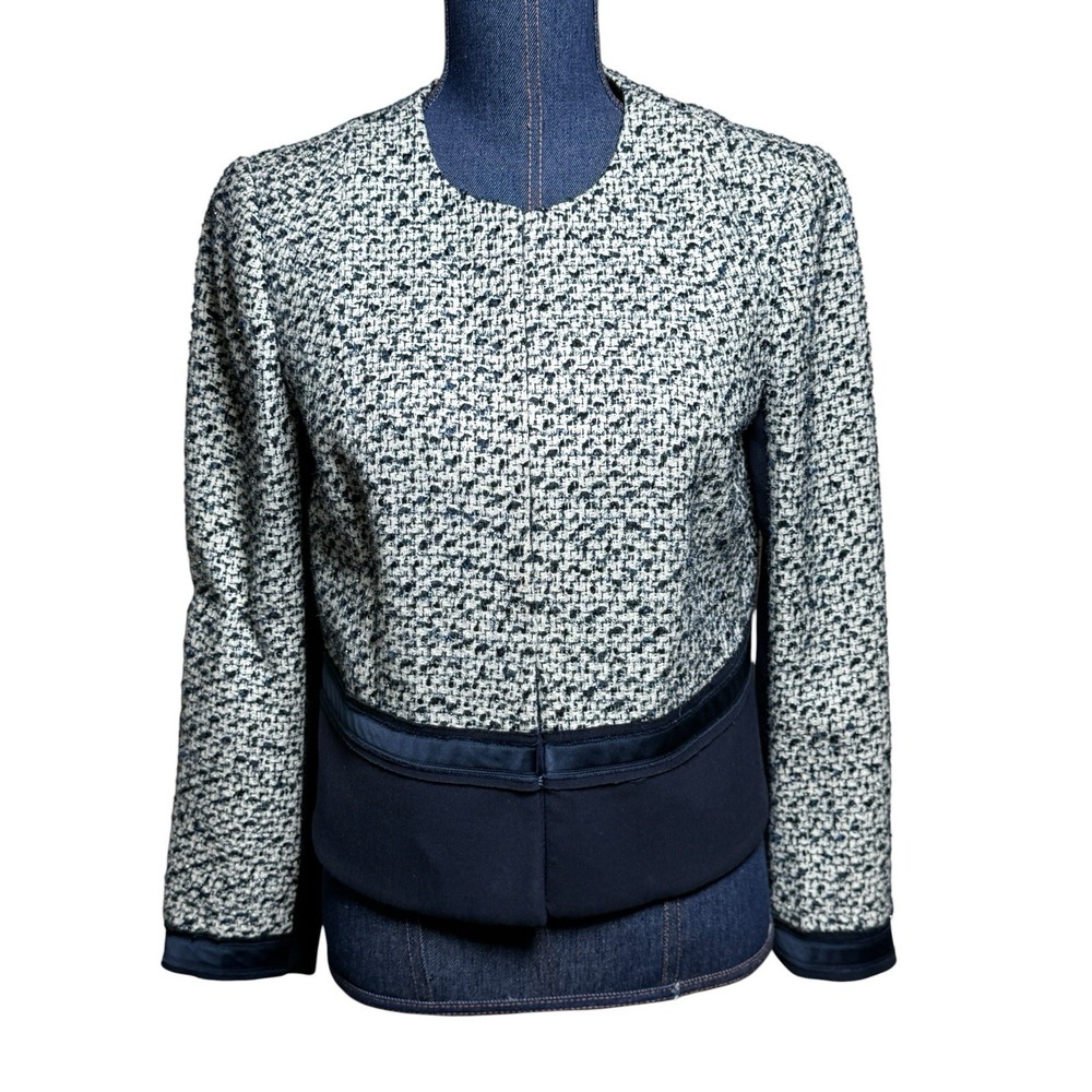 Tory Burch Tweed Silk Blend Hidden Hook  Womens 6 Blue White Textured Boucle